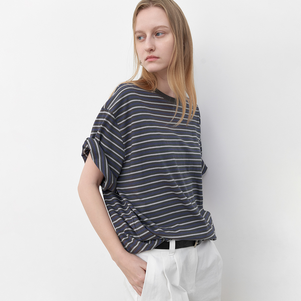 (T-7216)MULTI STRIPE BOXY TEE