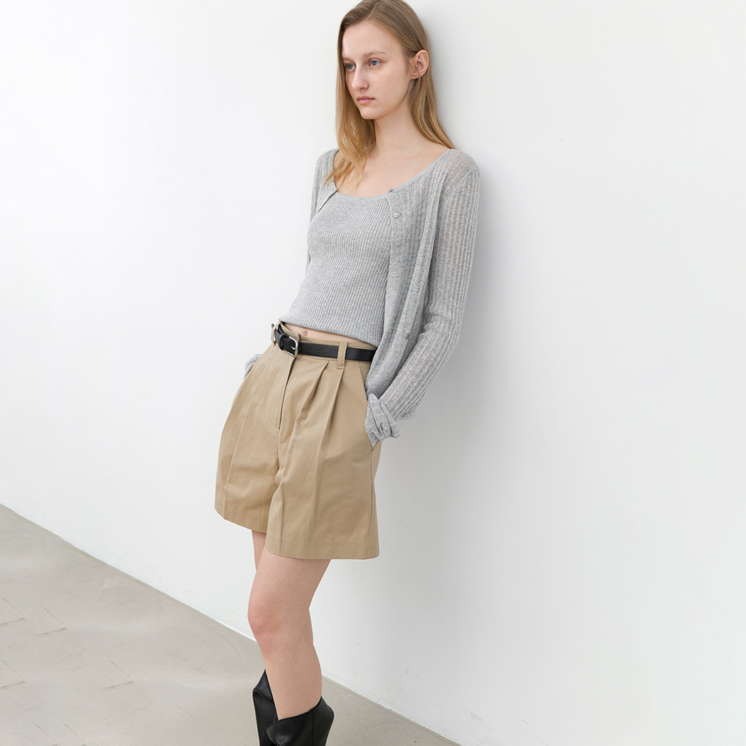(PT-5797)BELTED TWO TUCK SHORT PANTS S