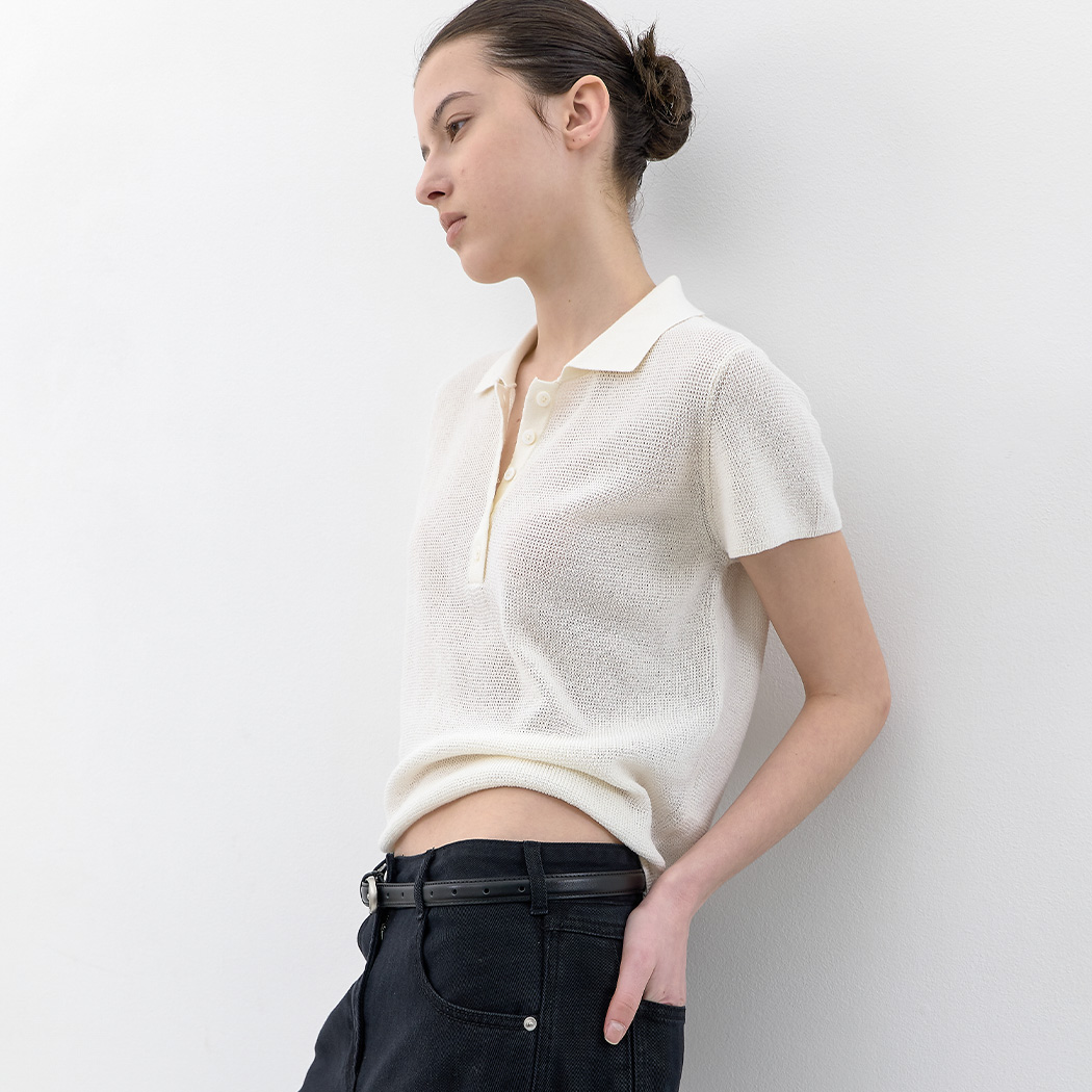 (T-7251)AN ESSENTIAL WAFFLE COLLAR KNIT