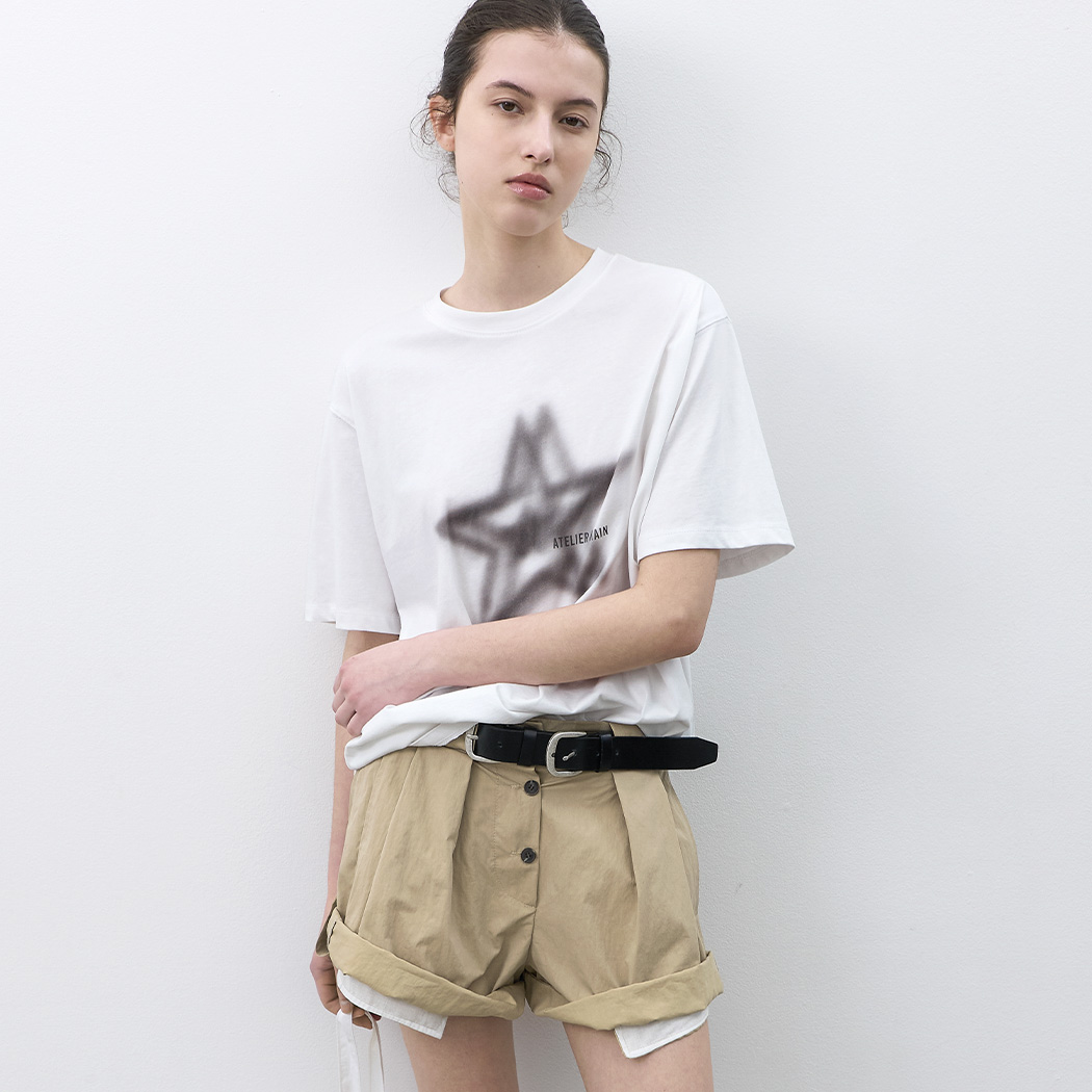 (T-7202)BLUR STAR GRAPHIC OVER BOX T