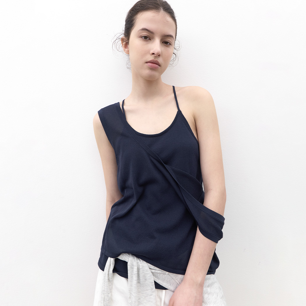 (T-7246)LAYERD HALTER NECK KNIT SET