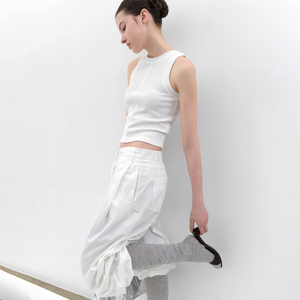 (T-7225)AN WAFFLE ON-NECK TEE S