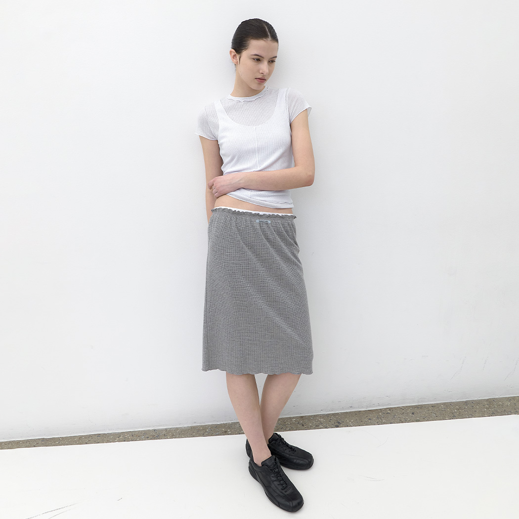 (SK-5106)AN DOUBLE WAIST WAFFLE MINI SKIRT
