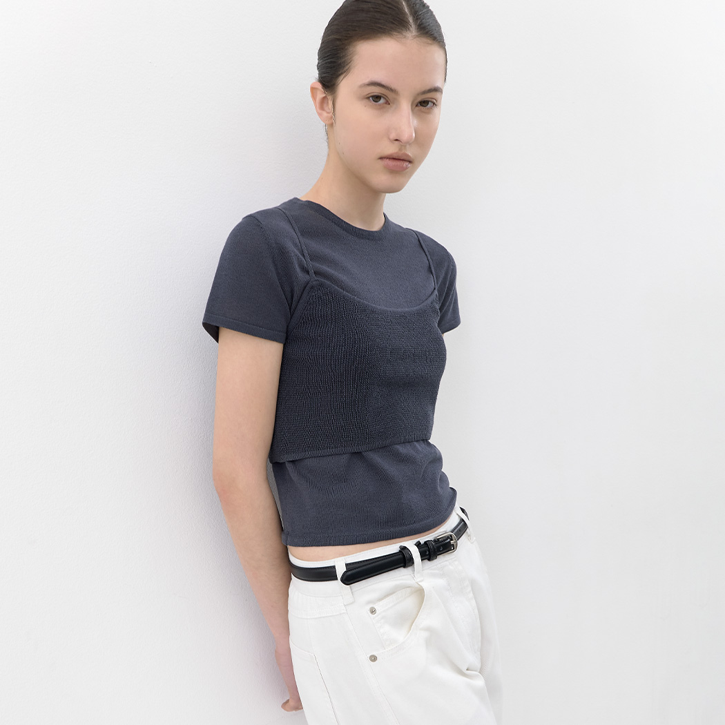 (T-7249)AN WAFFLE BUISTIER SET KNIT TOP
