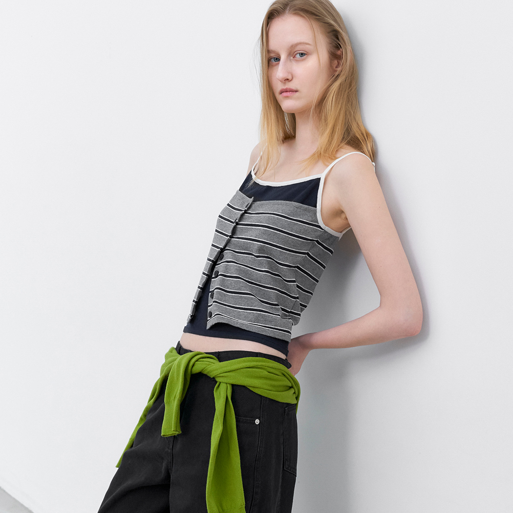 (T-7260)STRIPE BUISTIER BUILT-IN KNIT TANK TOP