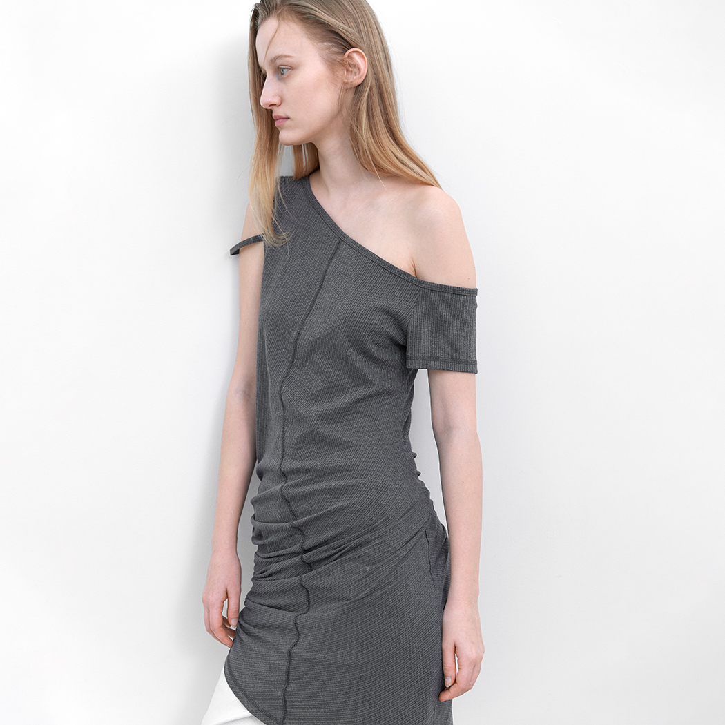 (OP-6331)OBLIQUE DRAPE ONE SHOULDER JERSEY DRESS