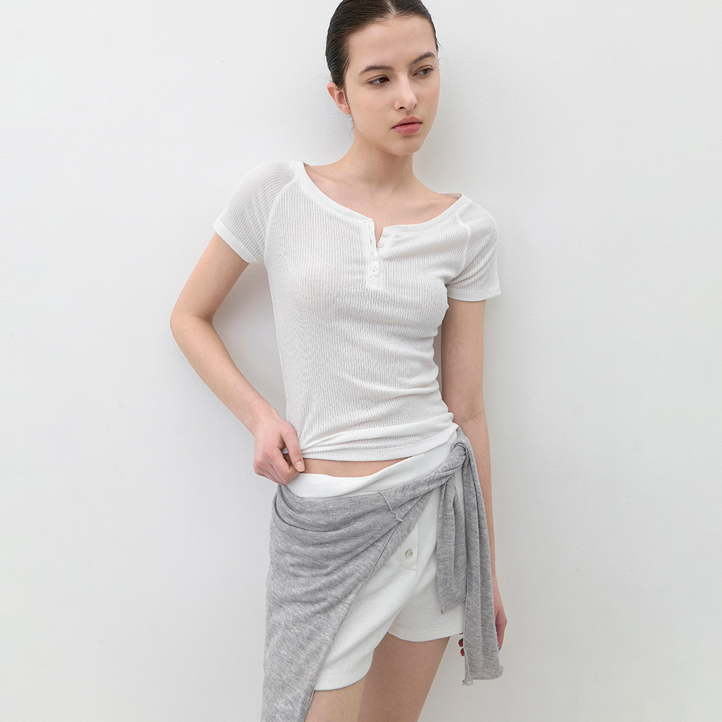 (T-7231)AN SOFT RIBBED BUTTON UP SLIM HALF T