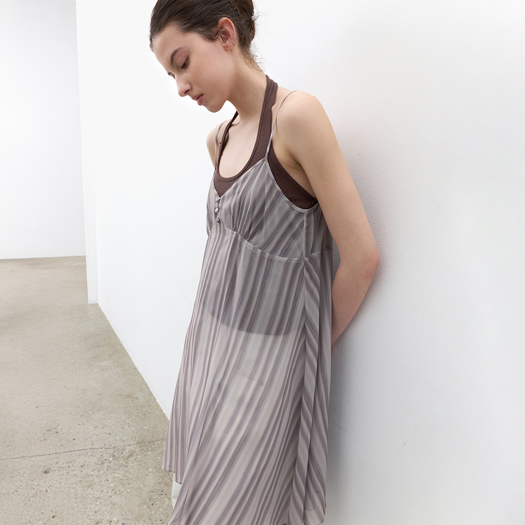 (OP-6328)SHEER STRIPE LAYERED SLEEVELESS DRESS