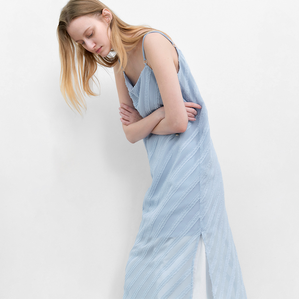 (OP-6329)FEATHER STRIPE JACQUARD DRESS