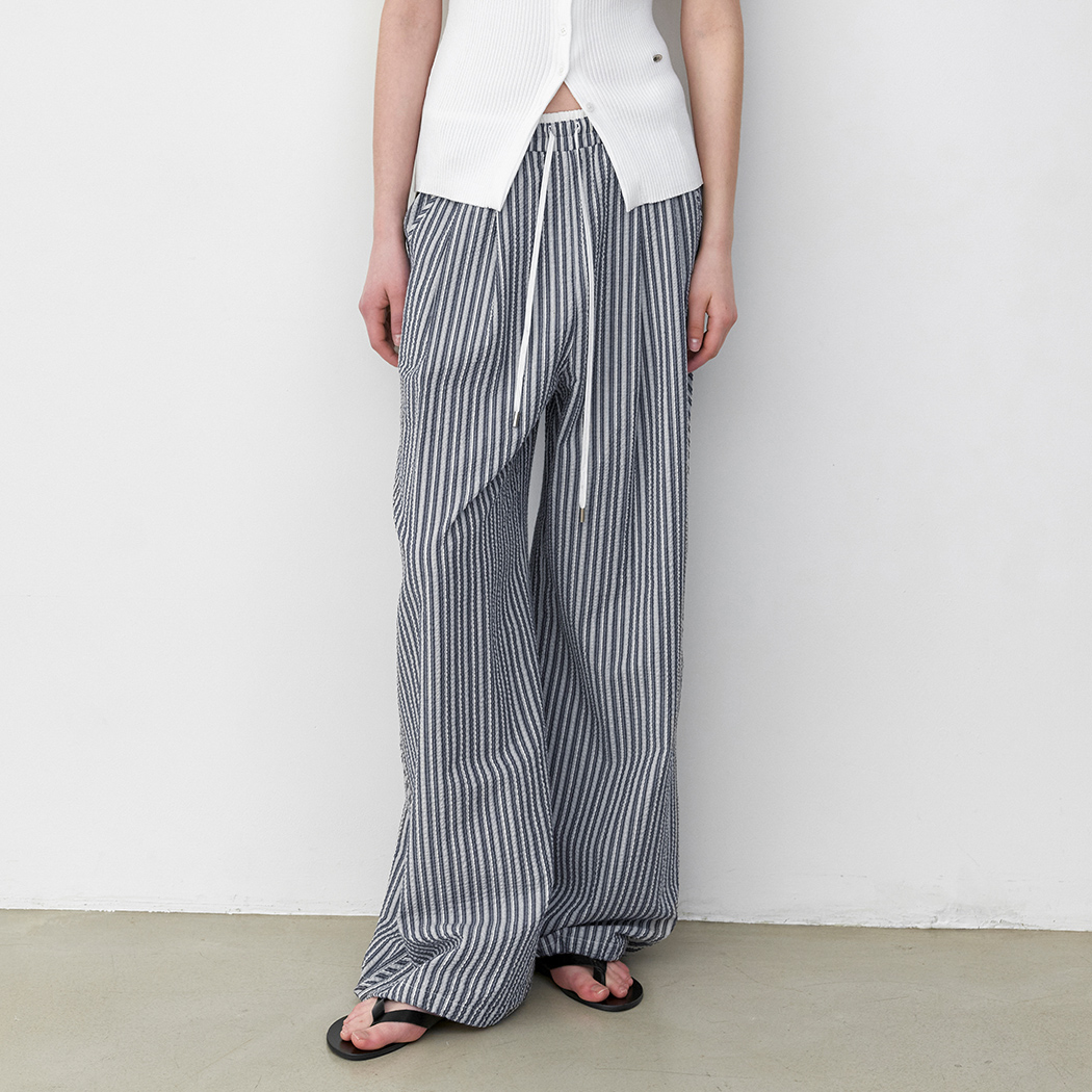 (PT-5773)STRIPE COTTON BANDING TWO-WAY PANTS