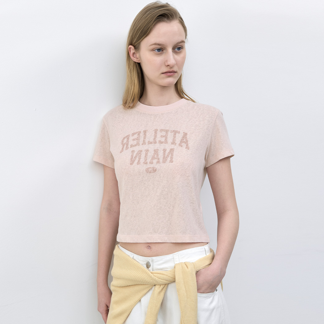 (T-7233)REVERSE STAMP GRAPHIC SEMI CROP T