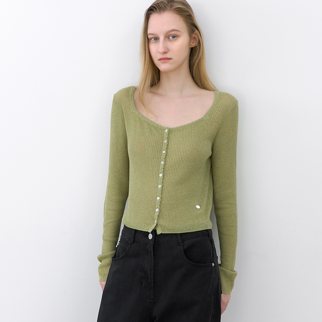 (CD-2270)SCALLOP SLIM FIT RIBBED SET-UP CARDIGAN