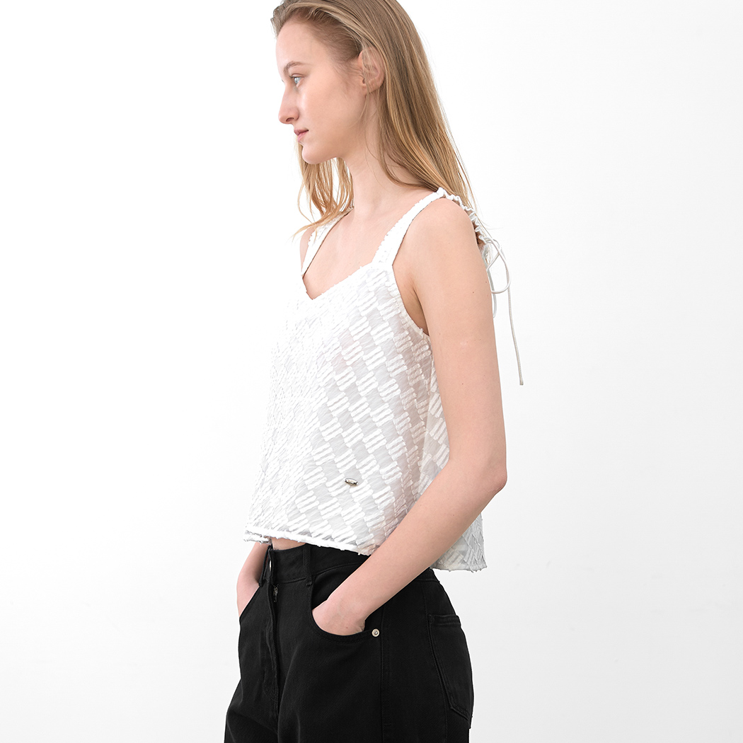 (BL-4433)TEXTURED CHECK SET CAMI BLOUSE