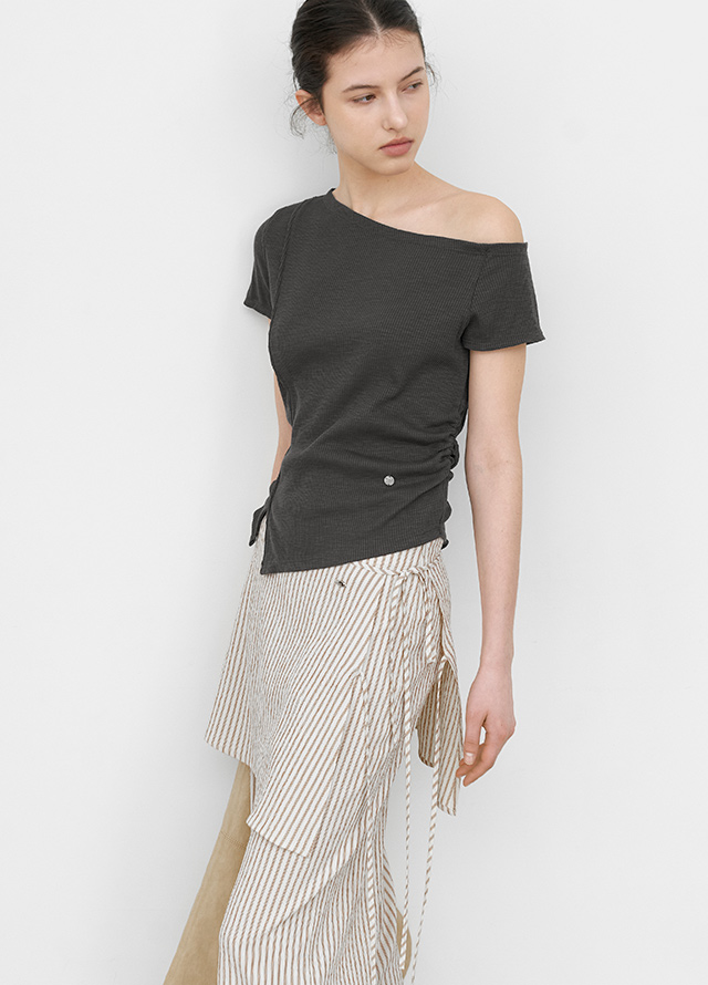 (PT-5778)STRIPE WRAP SKIRT LAYERED PANTS Korea