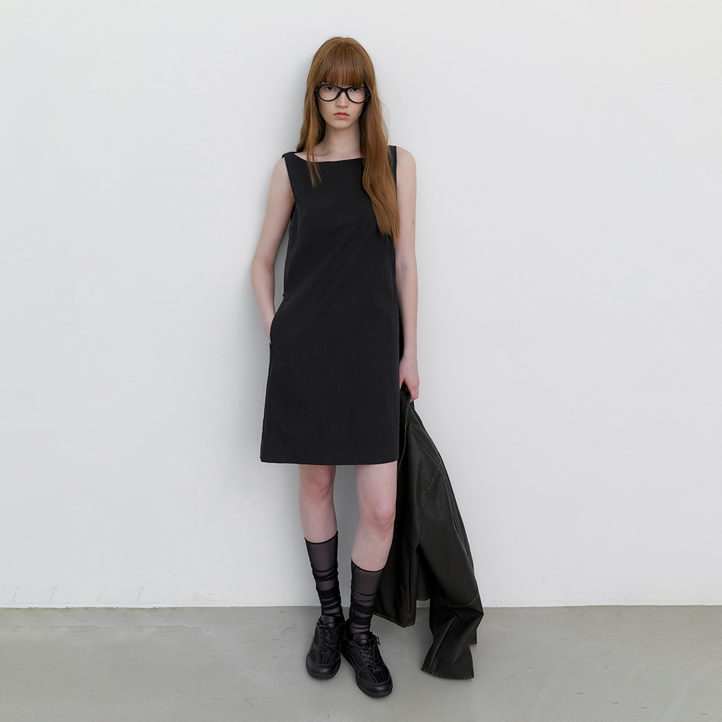 (OP-6314)BOAT NECK A-LINE MINI DRESS