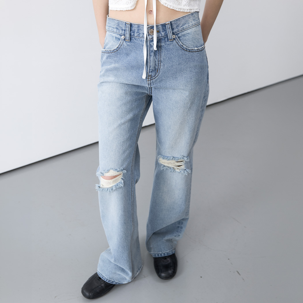 (PT-5787)DAMAGED WASHED BOOTSCUT DENIM