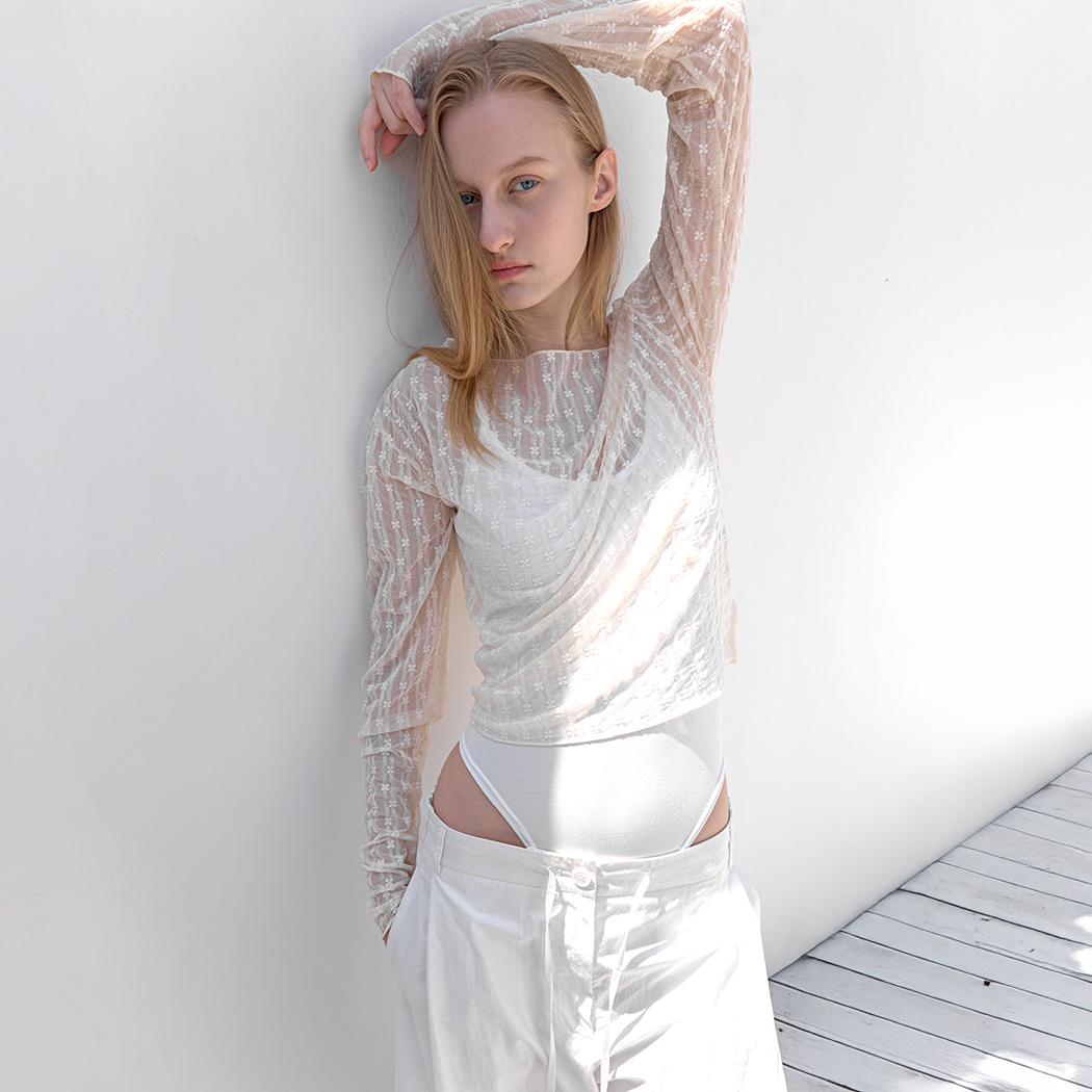 (BL-4432)LACE BOATNECK COVER UP BLOUSE