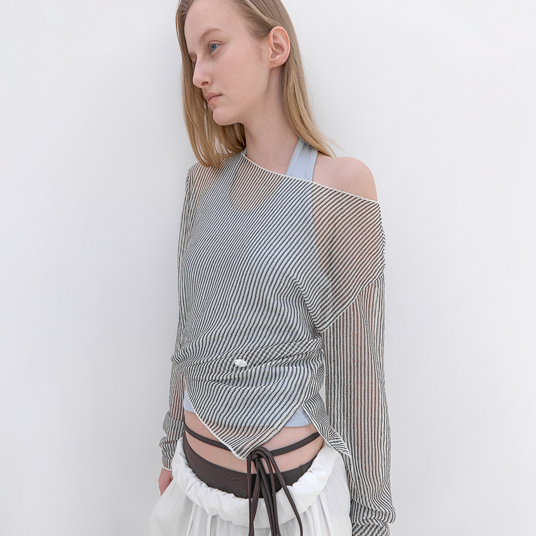 (BL-4431)STRIPE BOATNECK COVER UP BLOUSE