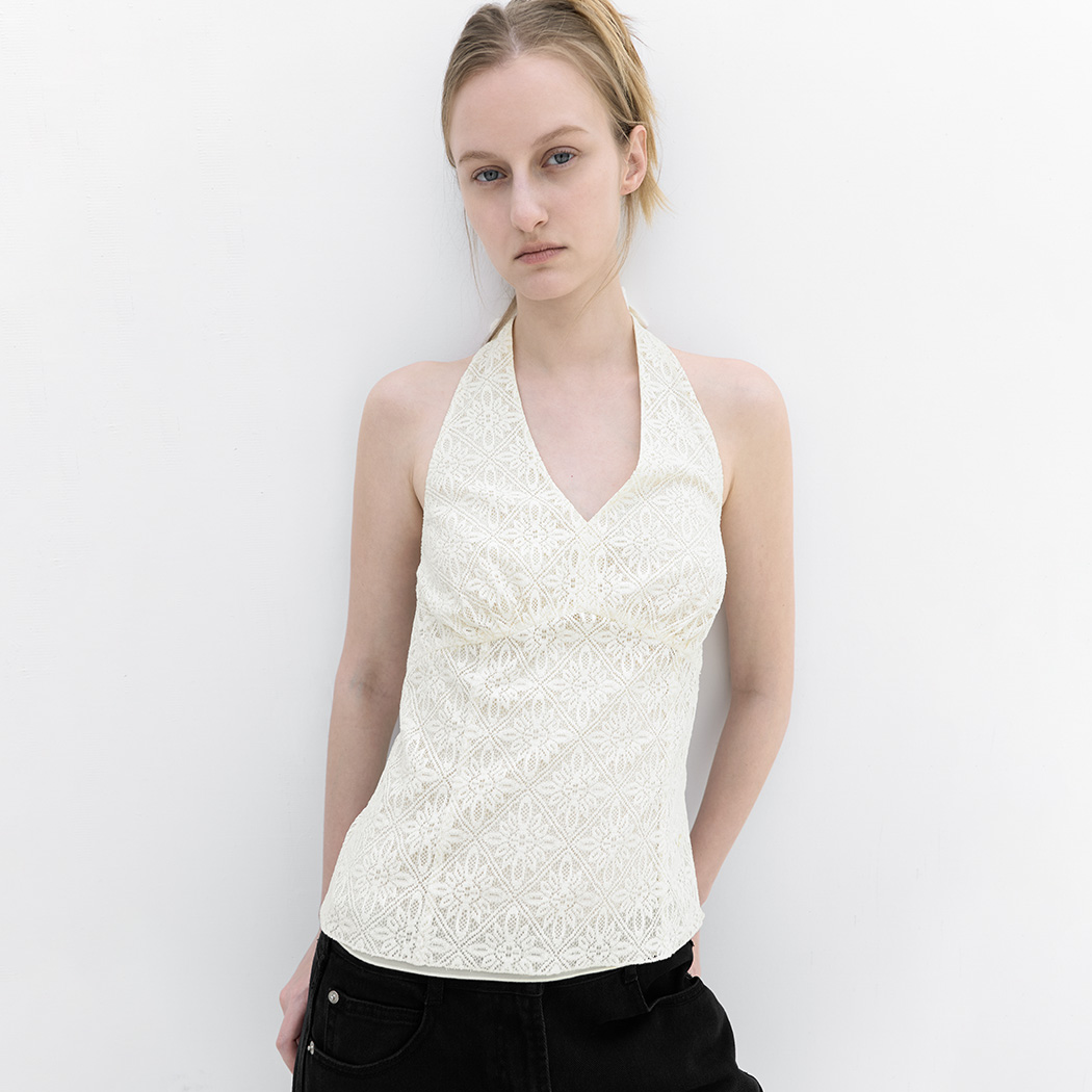 (BL-4428)LACE HALTER NECK TOP