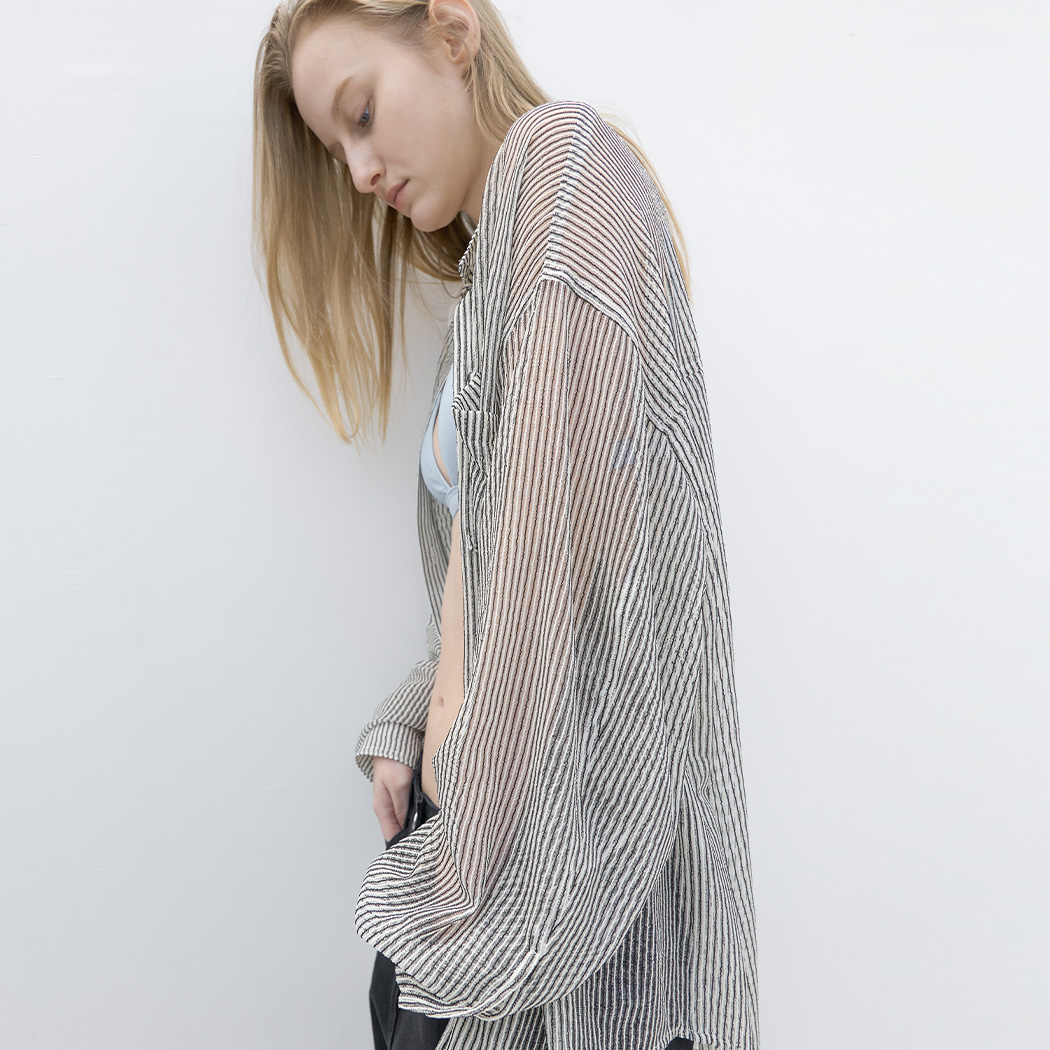 (BL-4430)STRIPE COVER UP OVERSIZED SHIRT