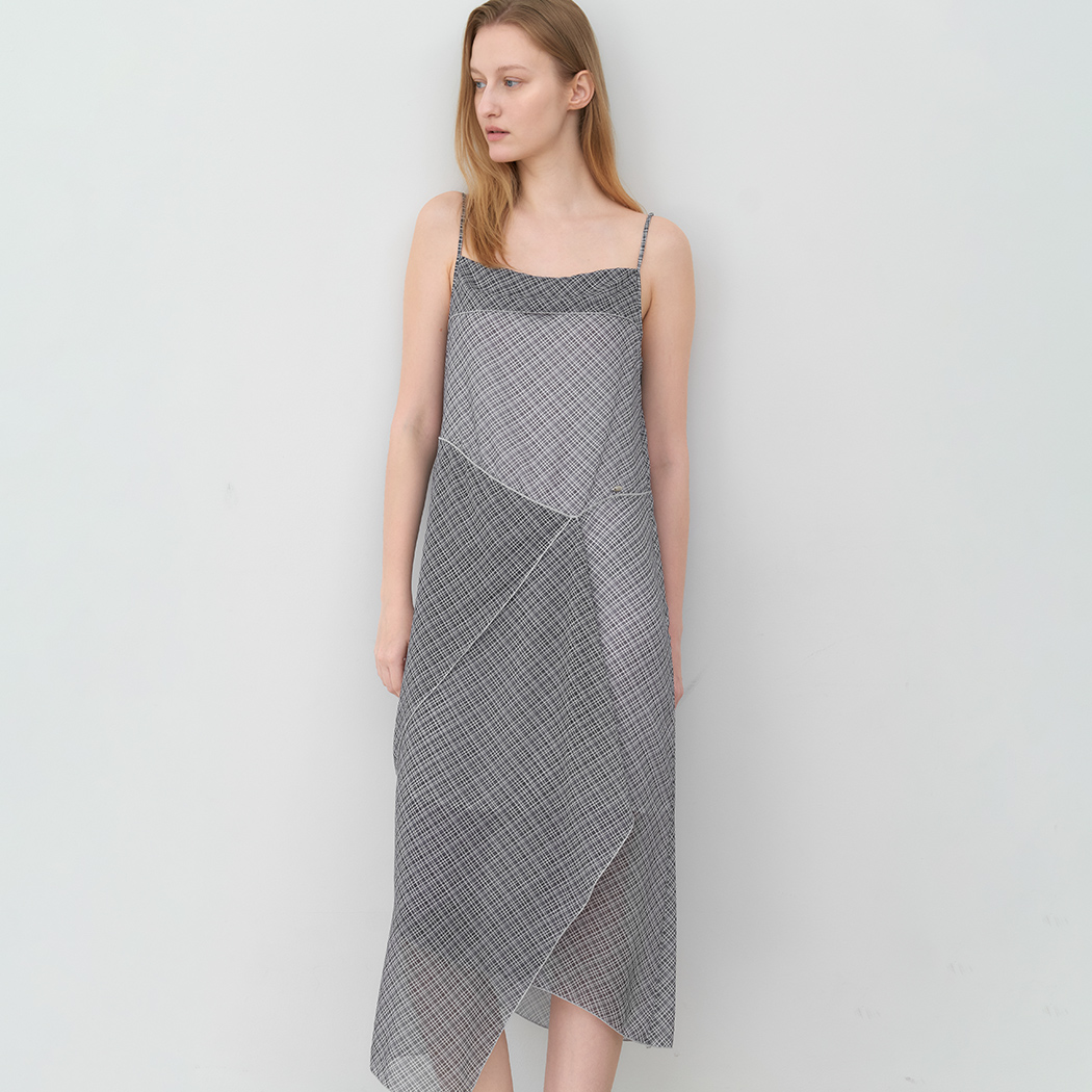 (OP-6335)CHECK UNBAL LAYERED DRESS