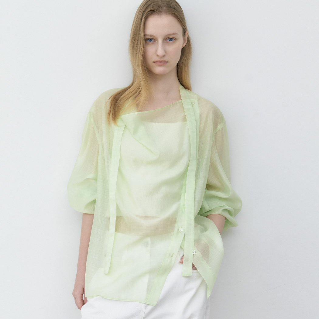 (BL-4450)SHEER ASYMMETRIC TIED BLOUSE
