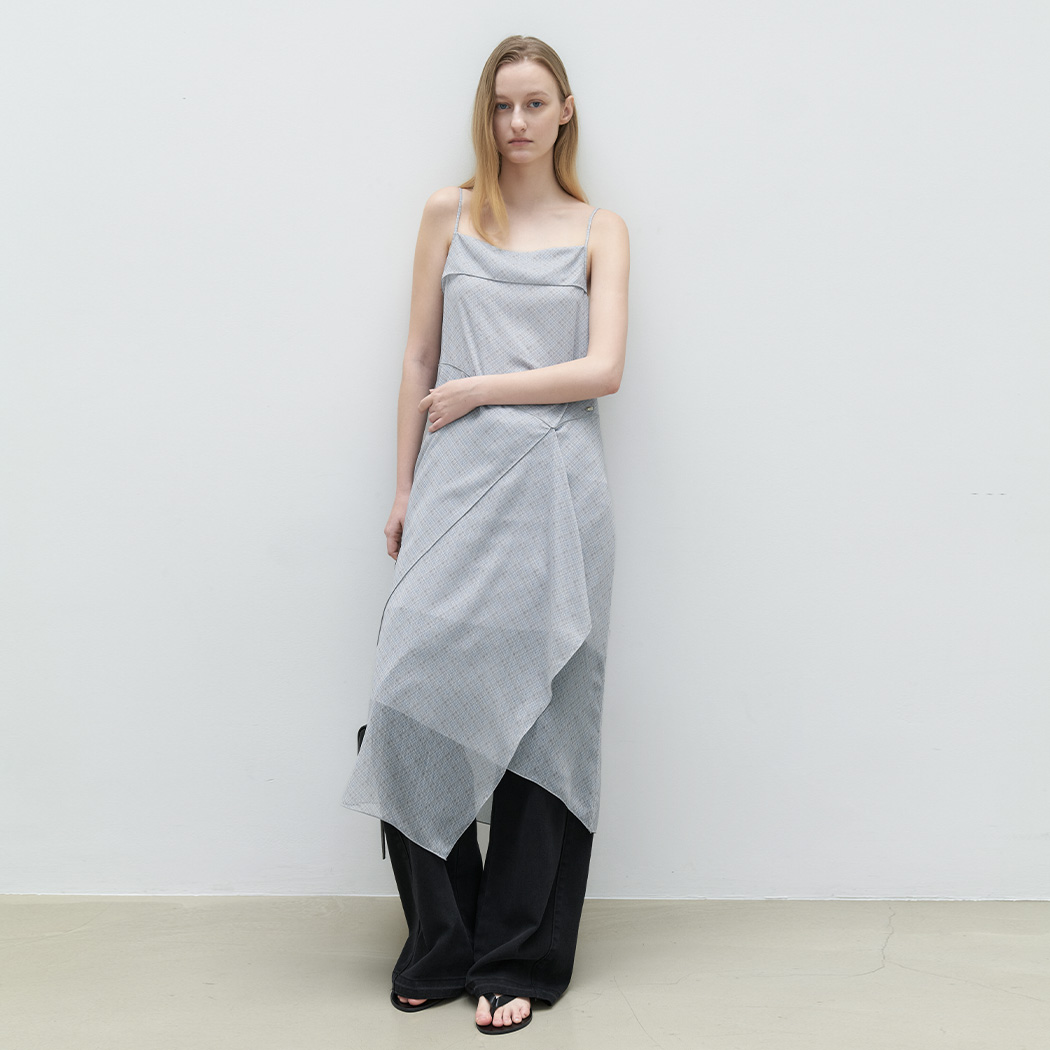 (OP-6335)CHECK UNBAL LAYERED DRESS