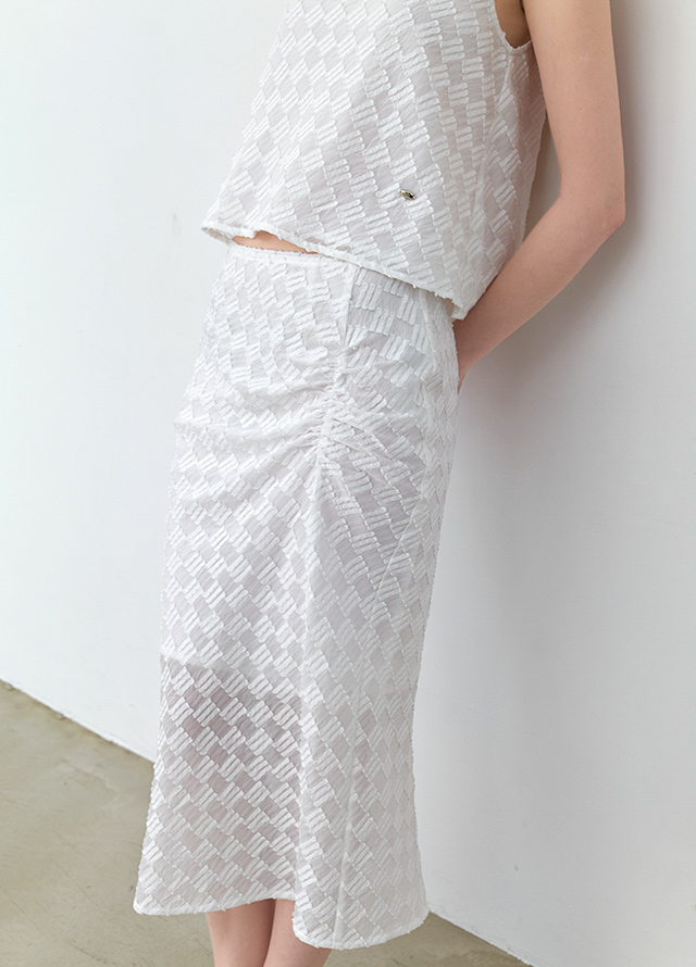 (BL-4433)TEXTURED CHECK SET CAMI BLOUSE Korea