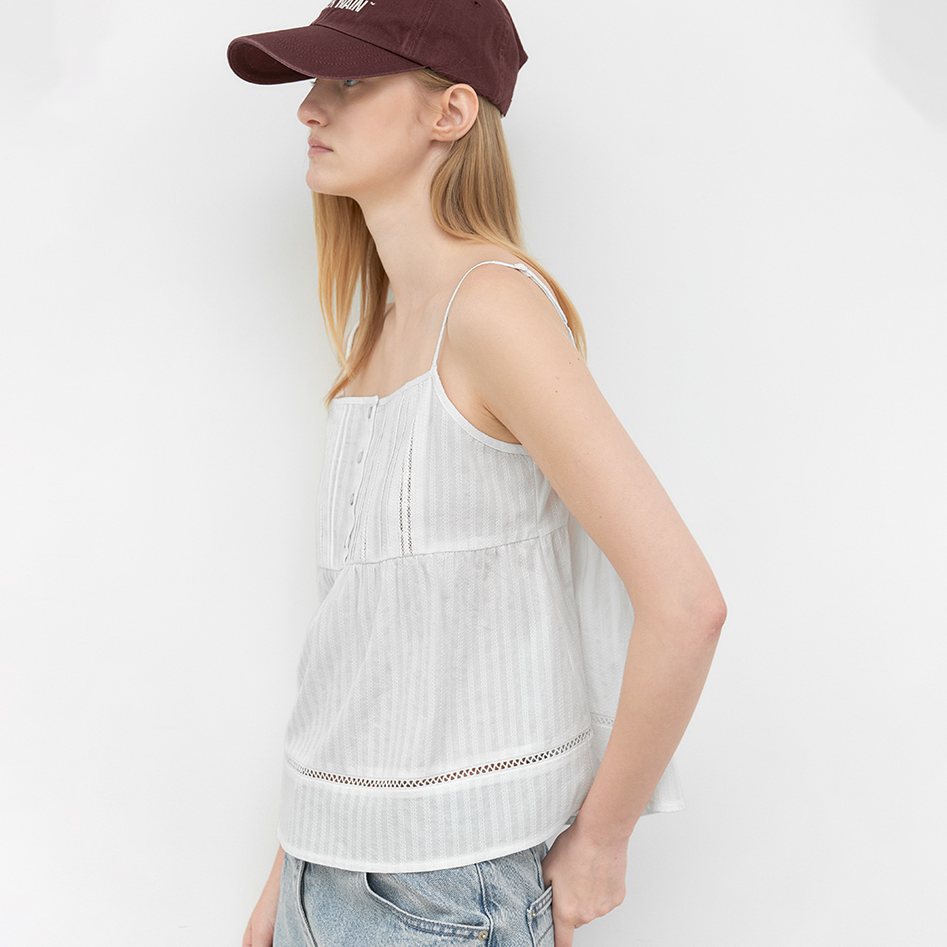 (BL-4418)PINTUCK LACE COTTON BLOUSE