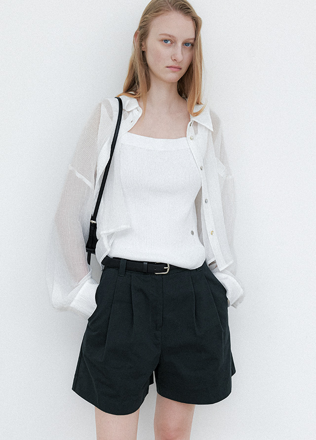 (PT-5790)TUCK BERMUDA WHITE DENIM PANTS Korea