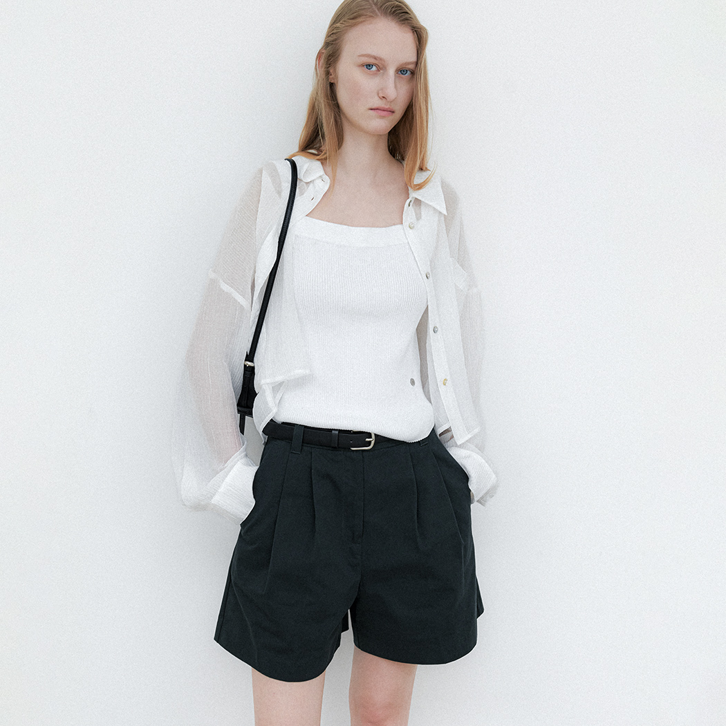 (BL-4424)OVERFIT SHEER CROP SHIRT