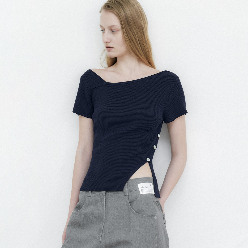 (ZT-6651)UNBALANCED CUTOUT SLIM KNIT