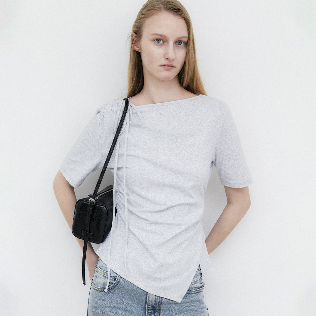 (ZT-7049)ASYMMETRY NECK STRING TEE