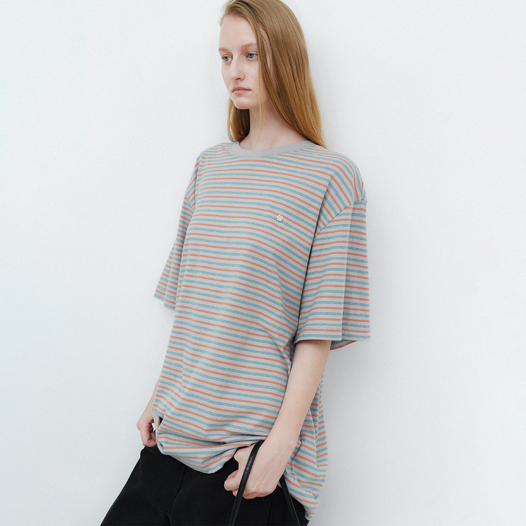 (T-7216)MULTI STRIPE BOXY TEE