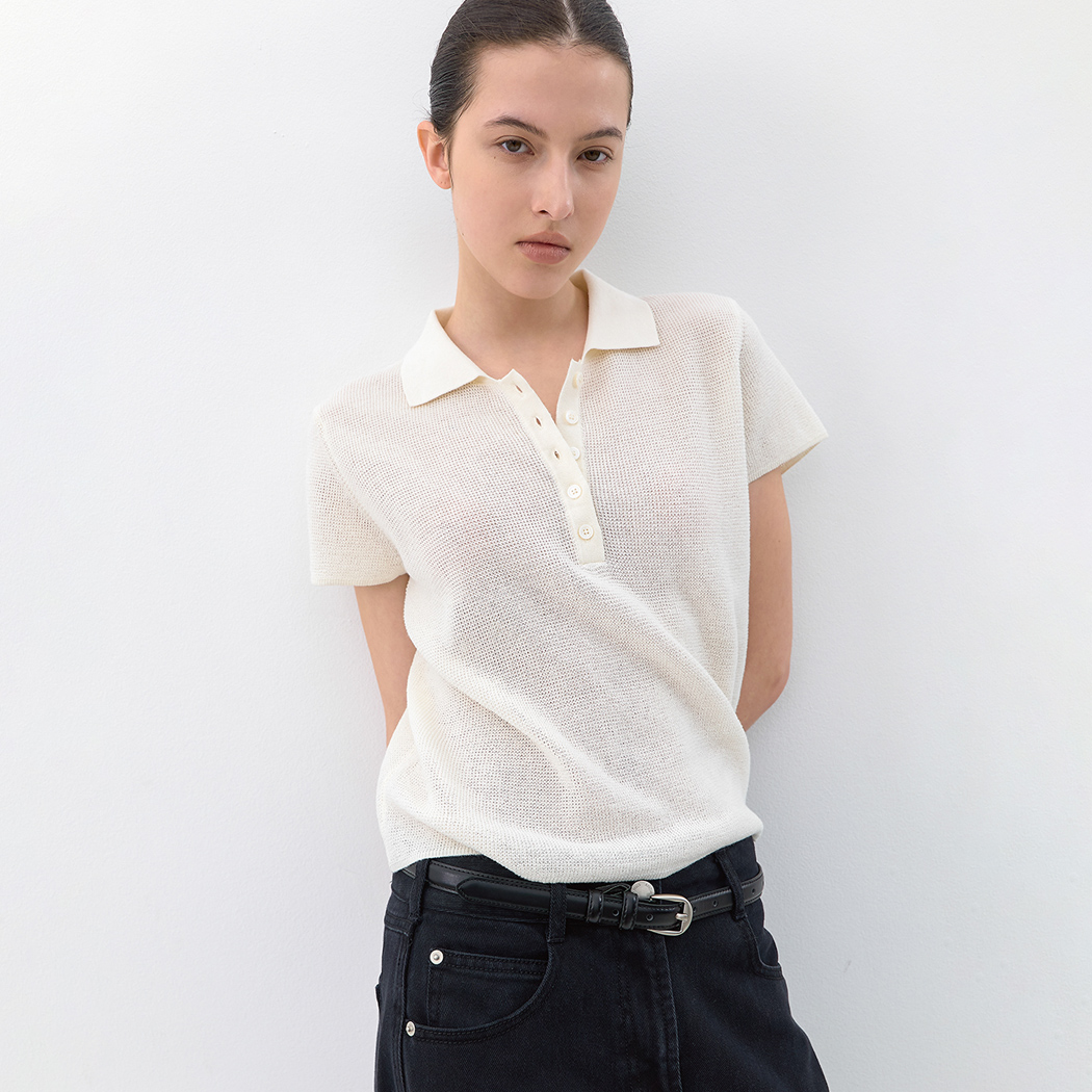 (T-7251)AN ESSENTIAL WAFFLE COLLAR KNIT