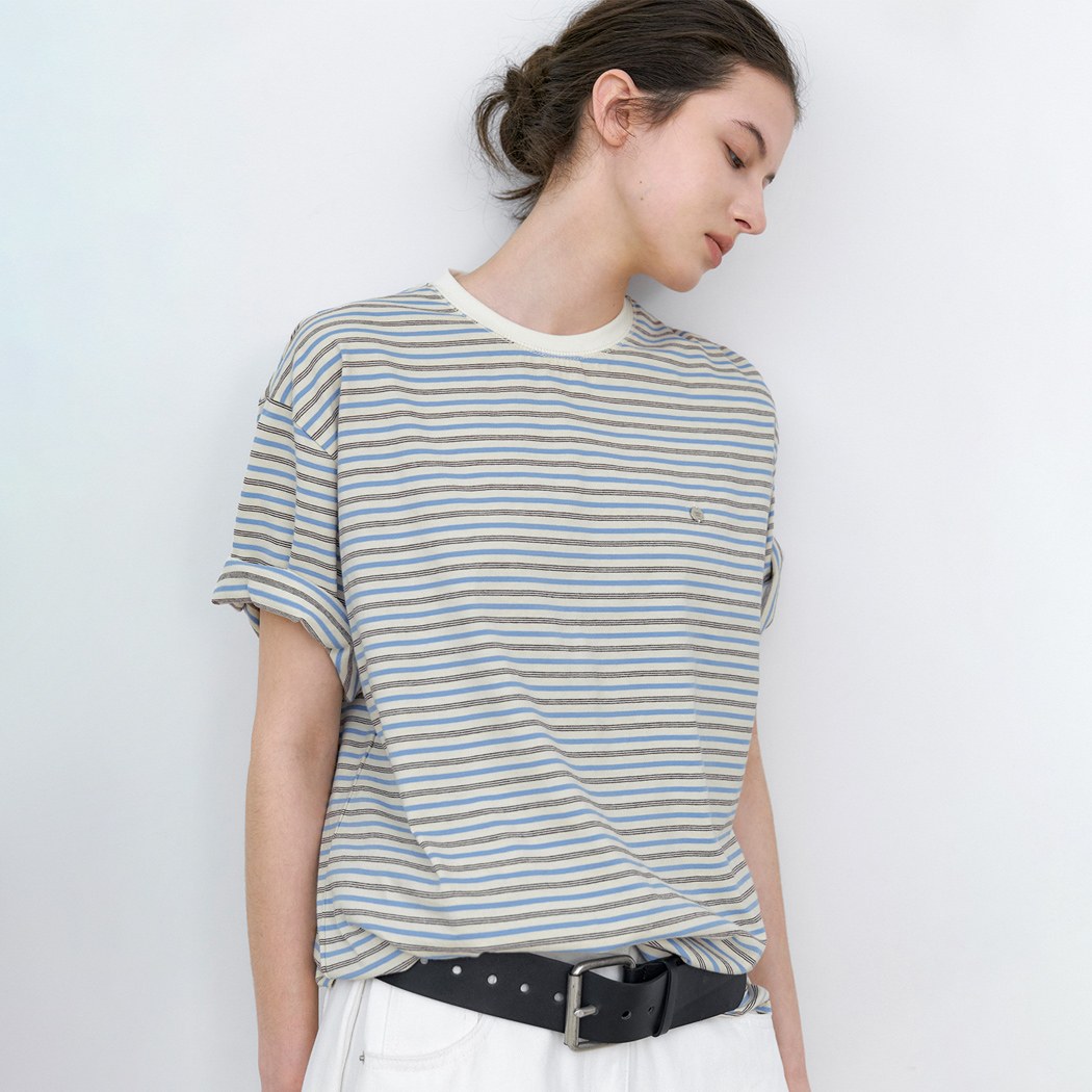 (T-7216)MULTI STRIPE BOXY TEE