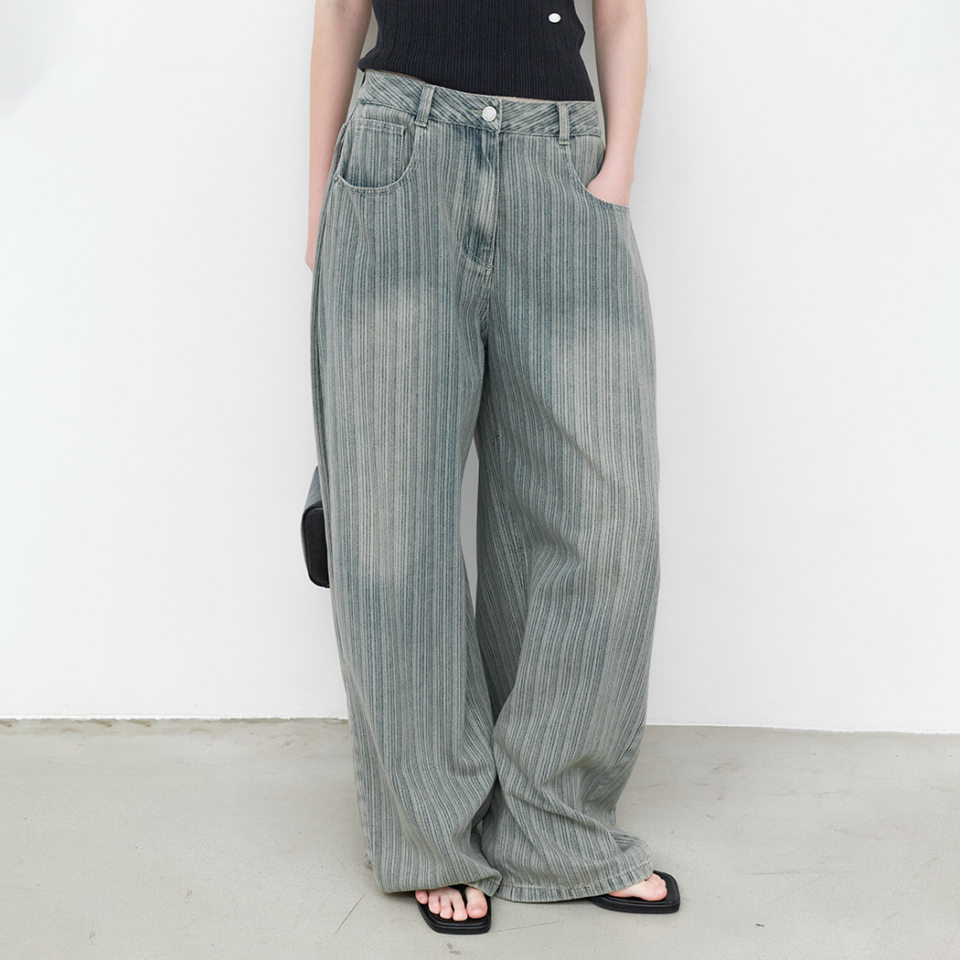 (PT-5769)TUCK CURVED STRIPE DENIM PATNS