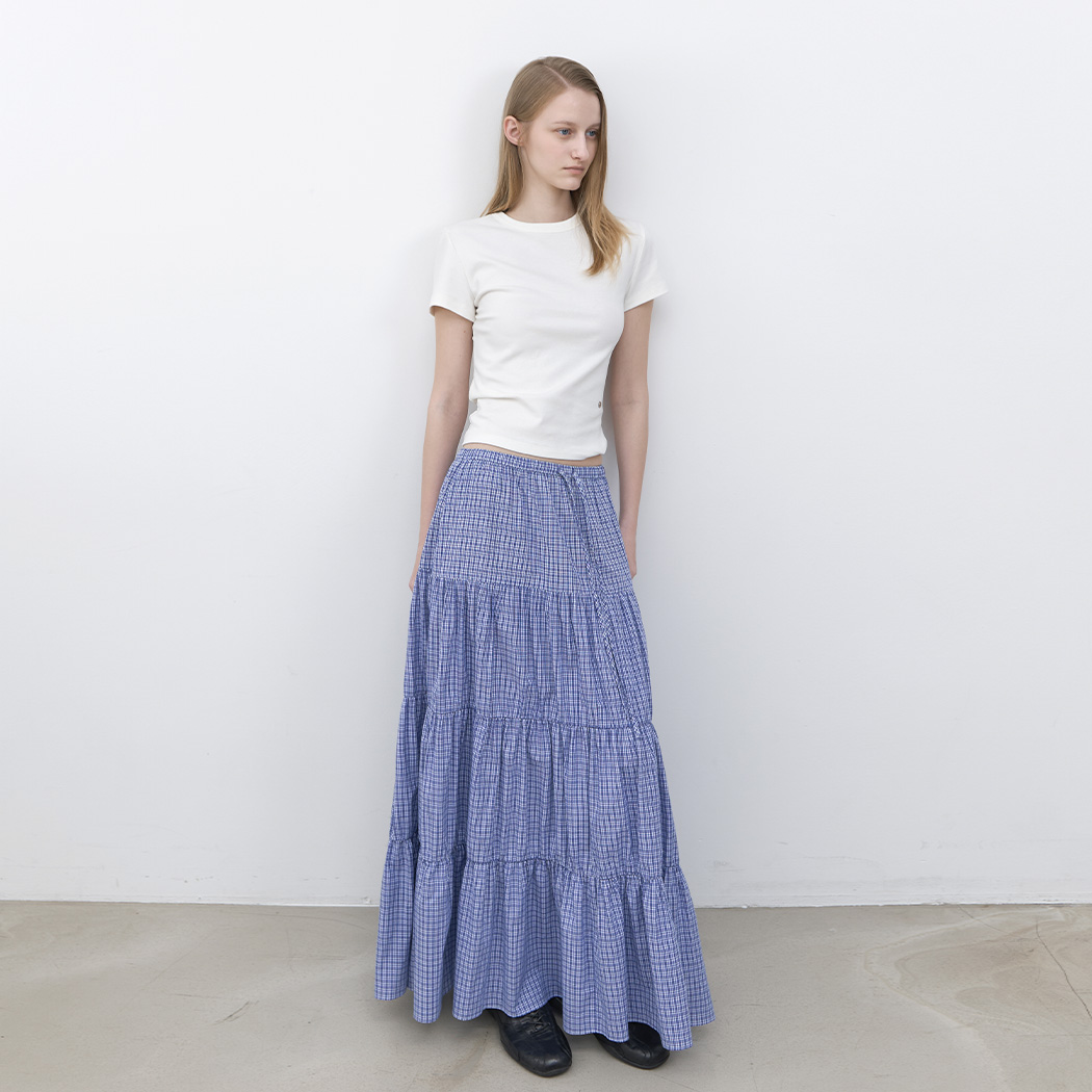 (SK-5098)CHECK TIERED FULL LENGTH SKIRT Korea