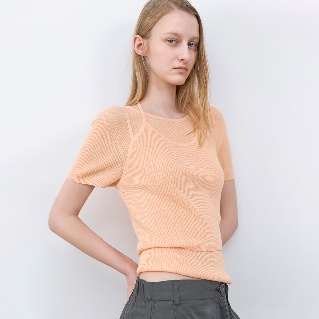 (T-7250)LAYERD HALTER NECK BUSTIER&TOP KNIT SET