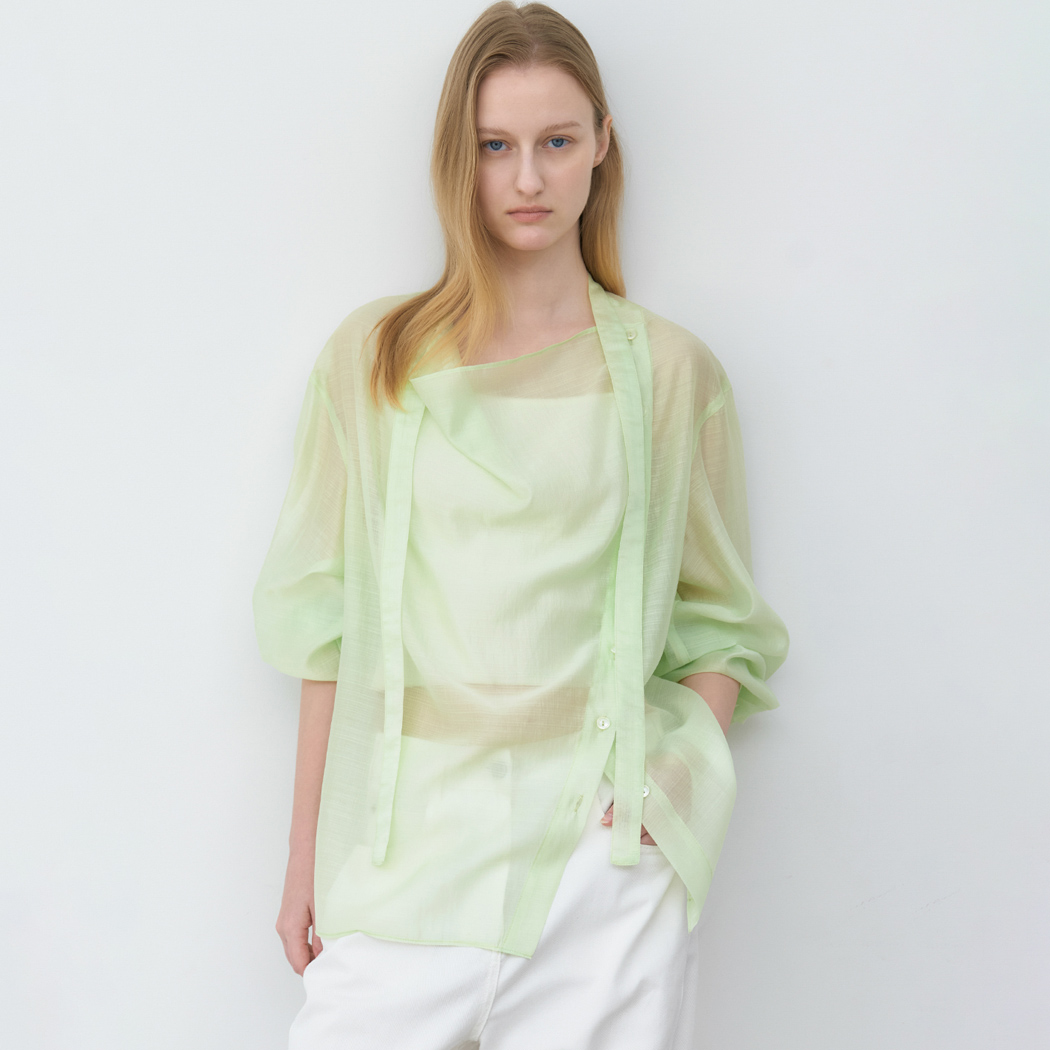 (BL-4450)SHEER ASYMMETRIC TIED BLOUSE Korea
