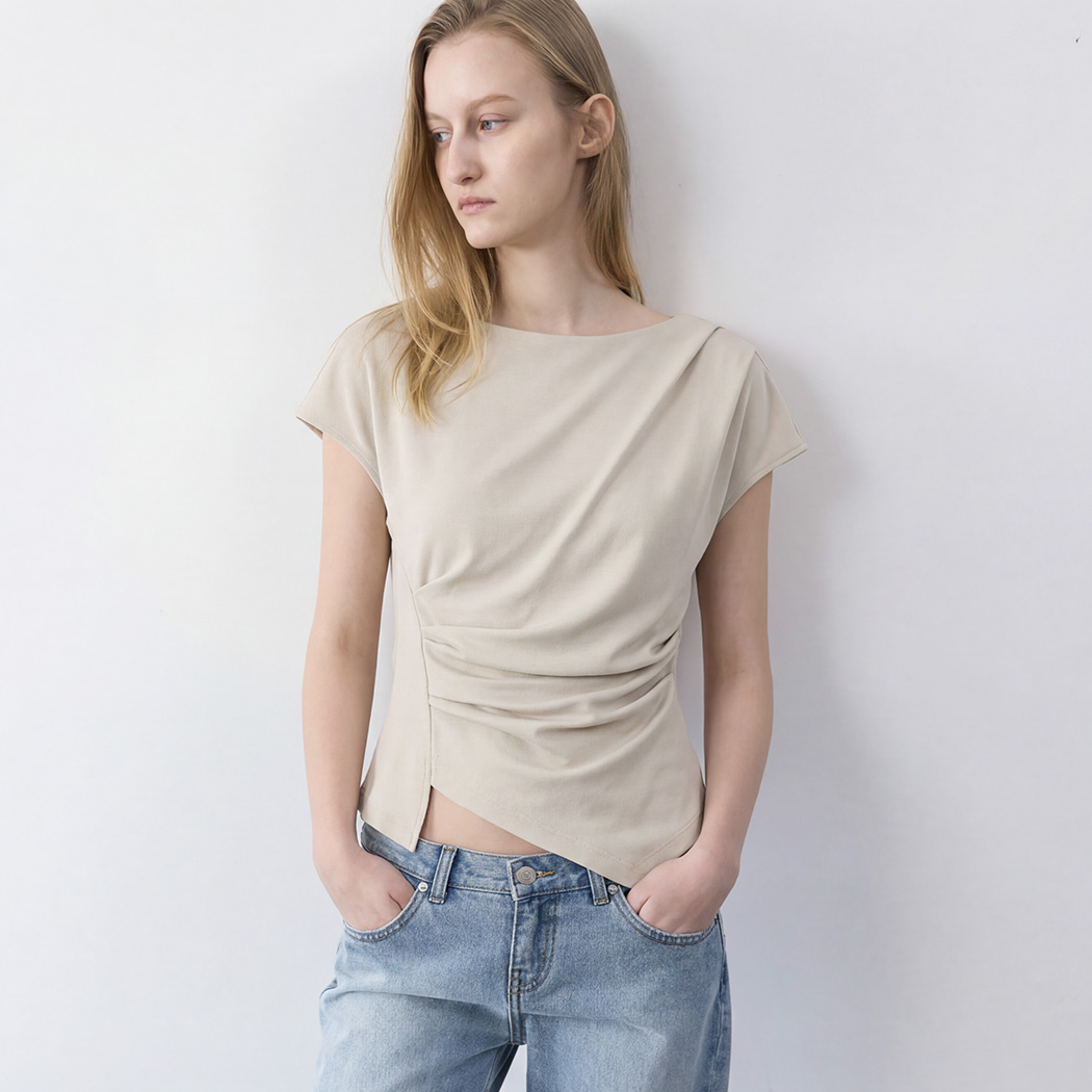 (Z-BL-4225)LOND WAIST TUCK BLOUSE