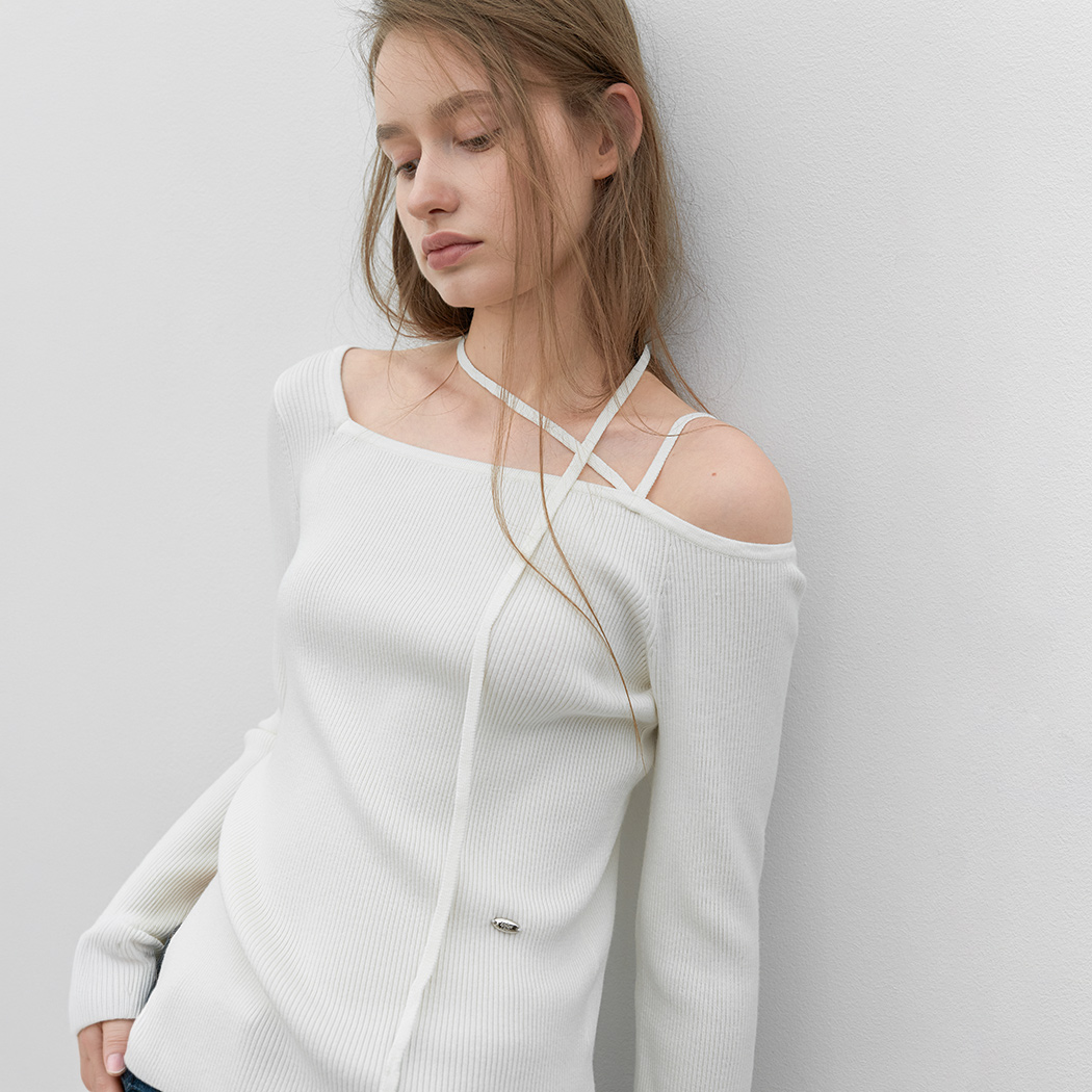 (ZT-7180)ONE OFF SHOULDER STRAP SLIM FIT KNIT