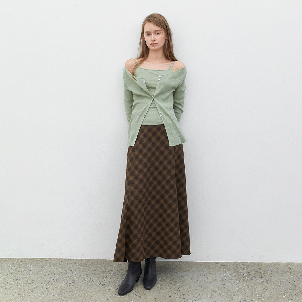 (Z-SK-5074)FLARE CHECK LONG SKIRT