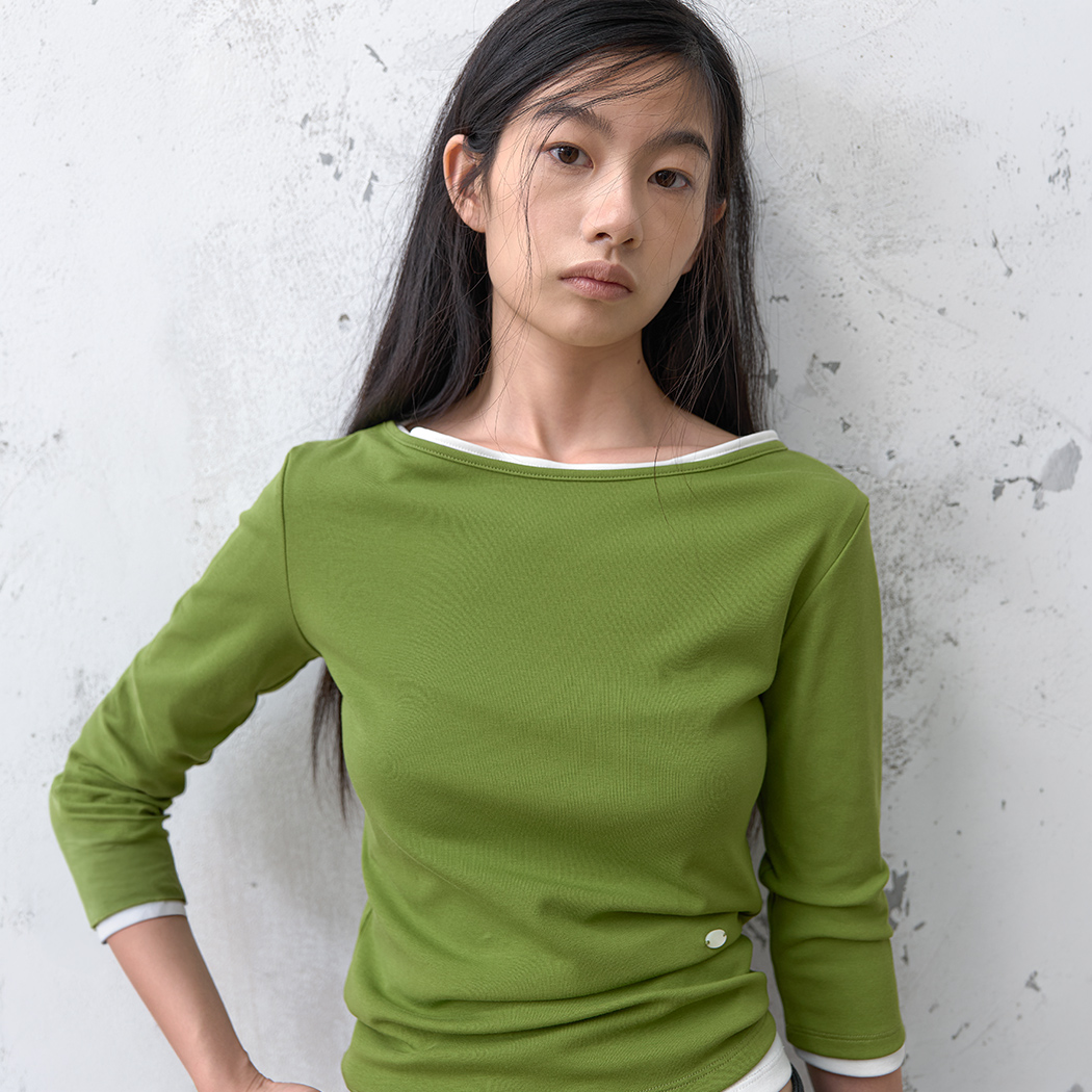 (ZT-7171)SOFT SLIMFIT BOAT NECK TEE