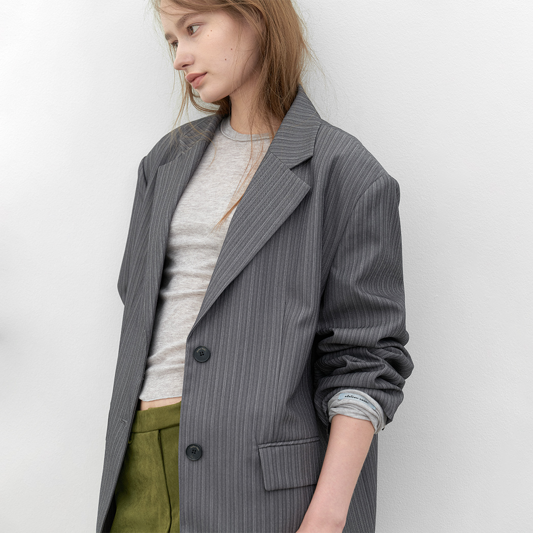 (Z-JK-3064)STRIPE OVERSIZED JACKET