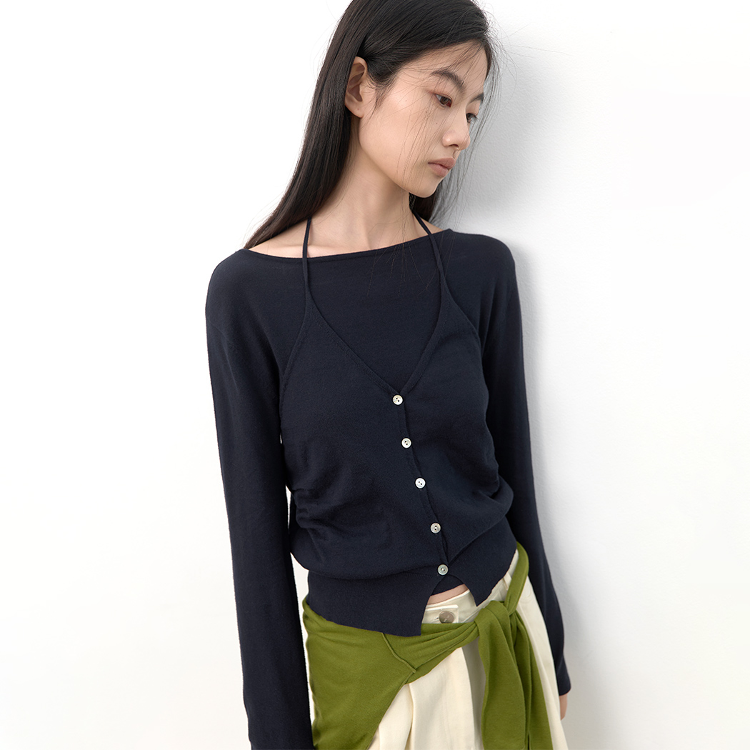 (ZT-7189)HALTER VEST LAYERD BOAT NECK KNIT