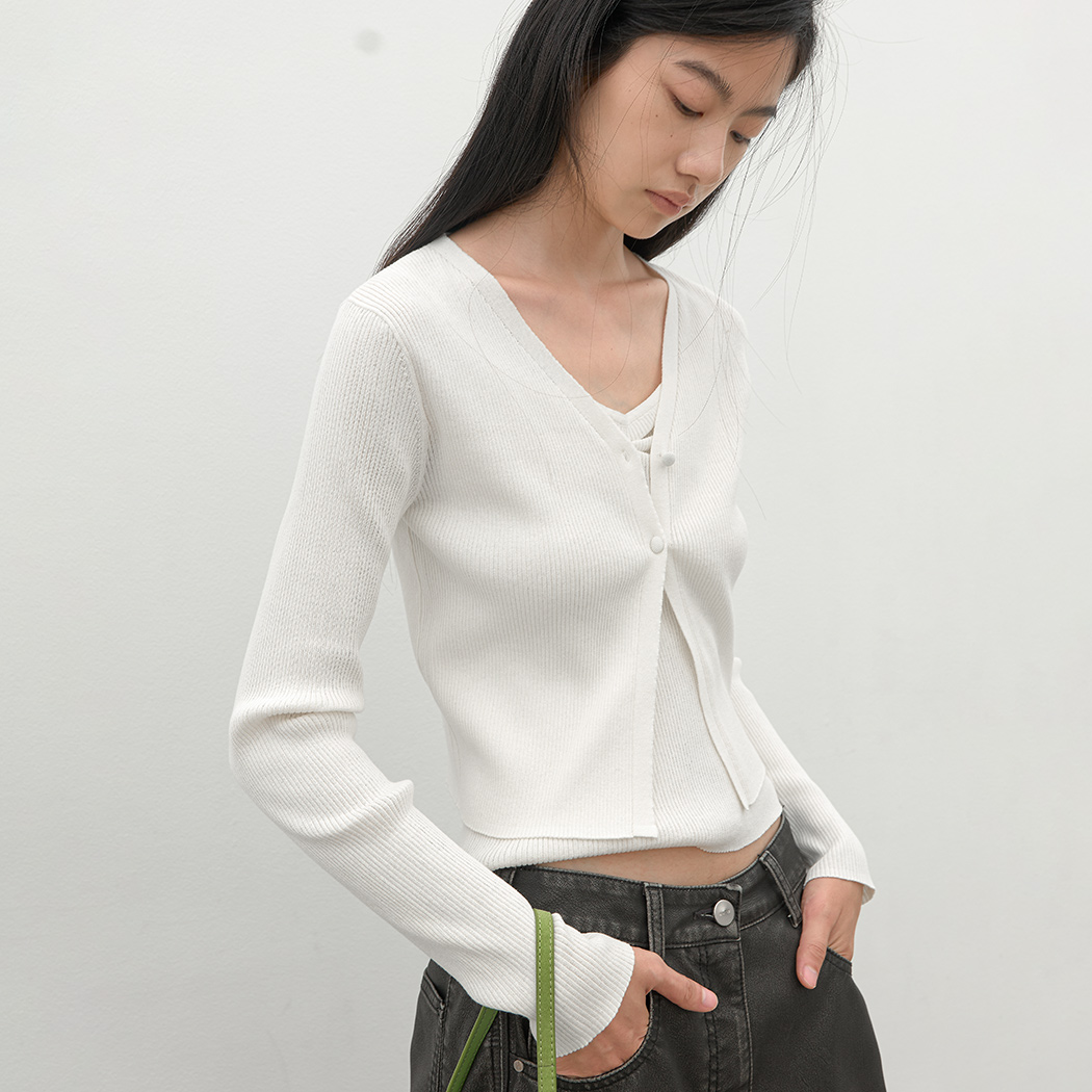 (Z-CD-2253)FLY SHIRRING TOP&CARDIGAN SET S