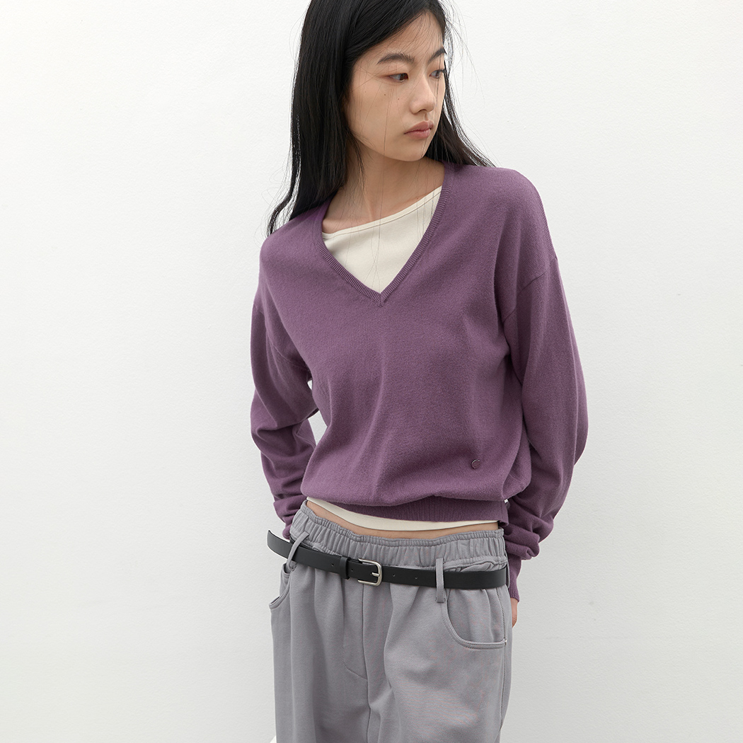 (ZT-7192)COTTON&WOOL OVERFIT V-NECK KNIT