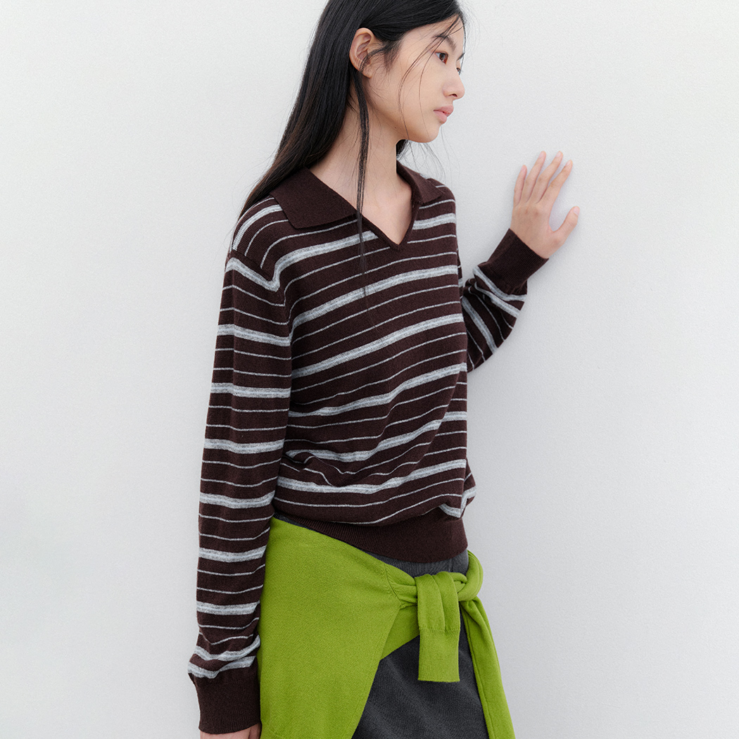 (ZT-7113)ESSENTIAL STRIPE COLLAR KNIT