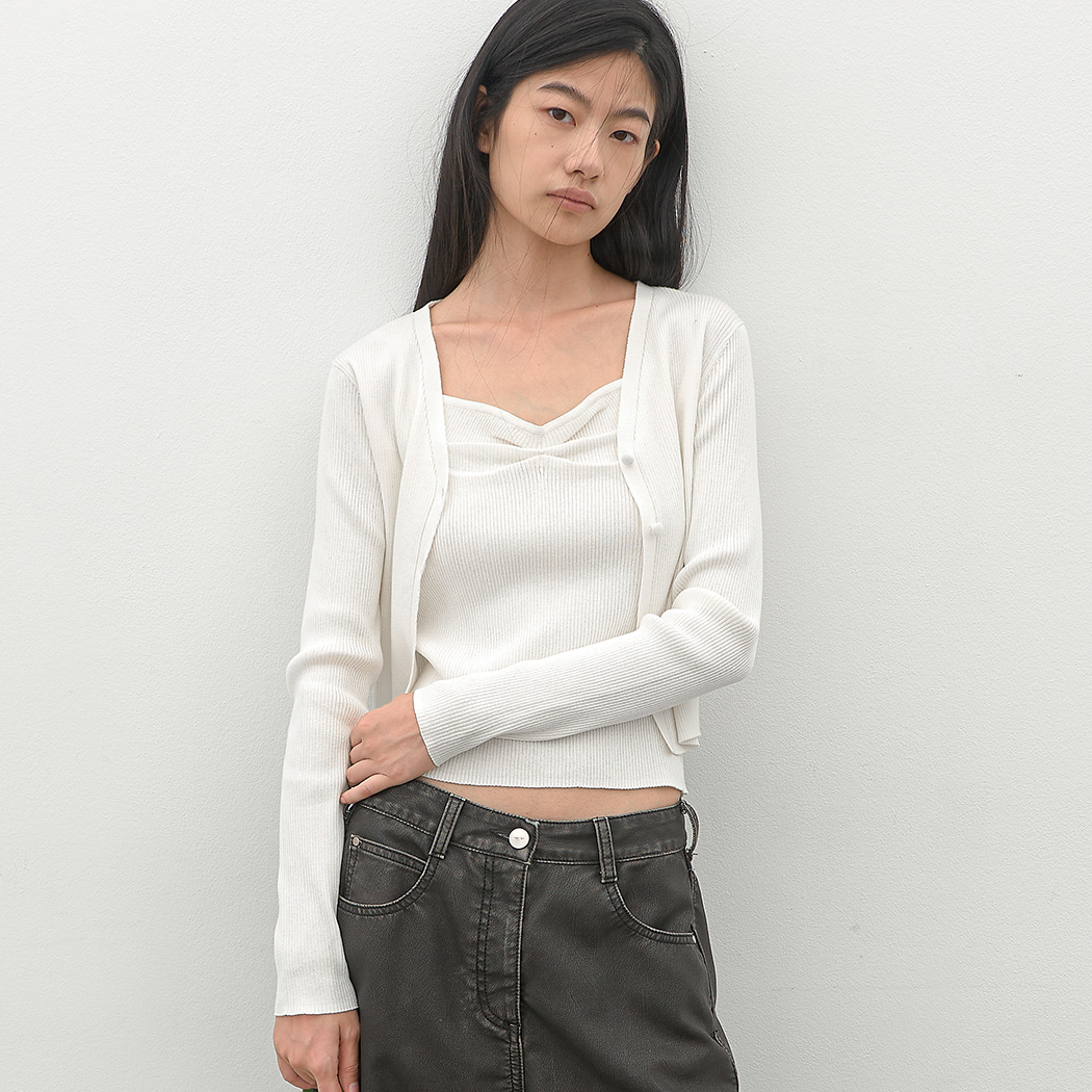 (Z-CD-2253)FLY SHIRRING TOP&CARDIGAN SET S